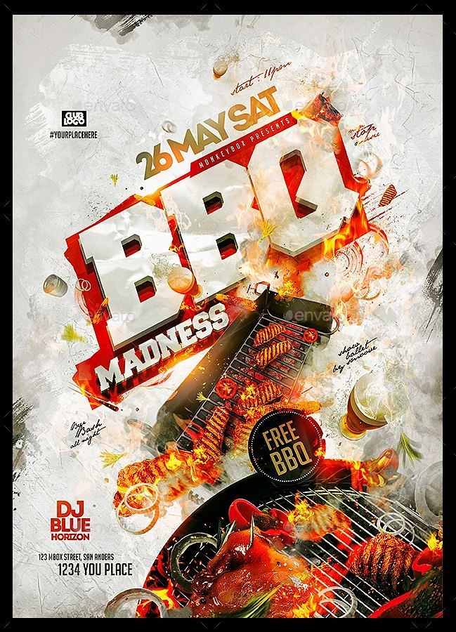 BBQ & Grill Restaurants creative ad: Bold BBQ event typography and food collage