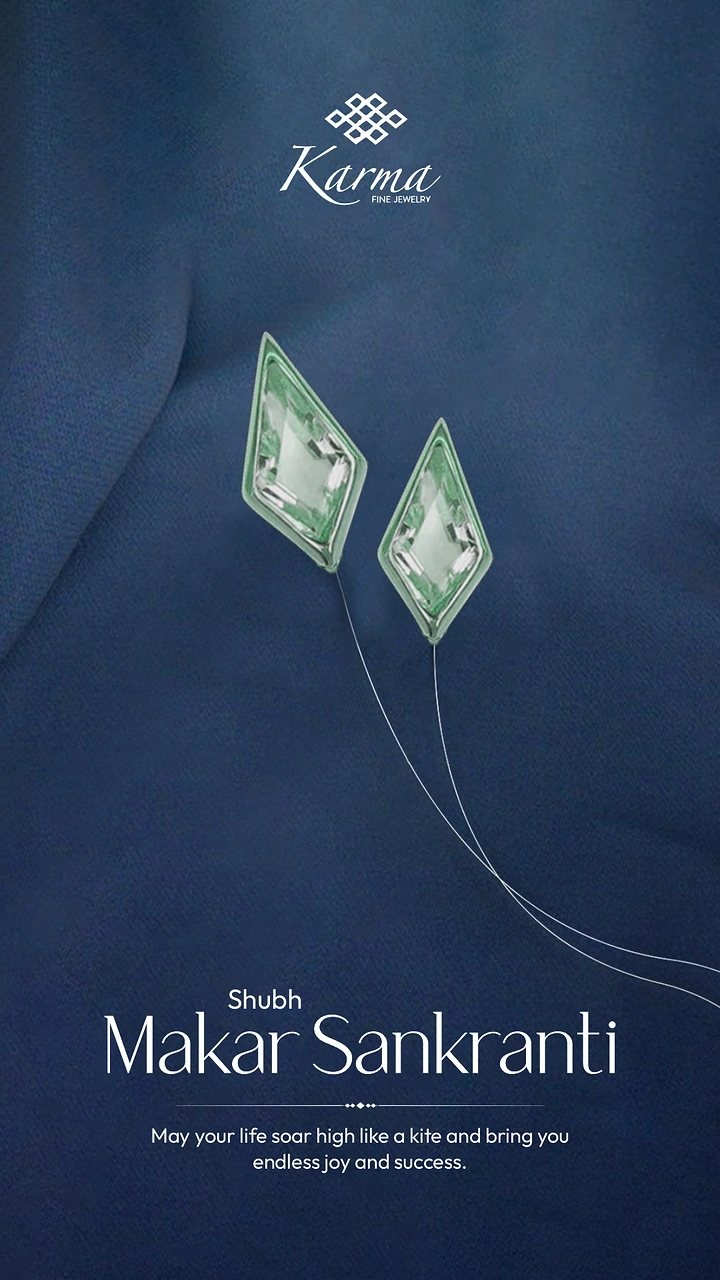 Makar Sankranti creative ad: Pair of kite-shaped green gemstone earrings as kites