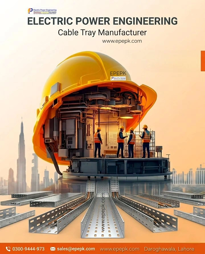 Electricians creative ad: Hard hat cutaway reveals cable tray factory