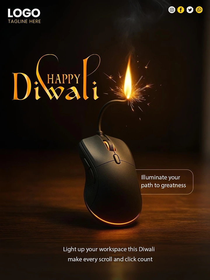 Diwali creative ad: Mouse cable becomes lit diya wick
