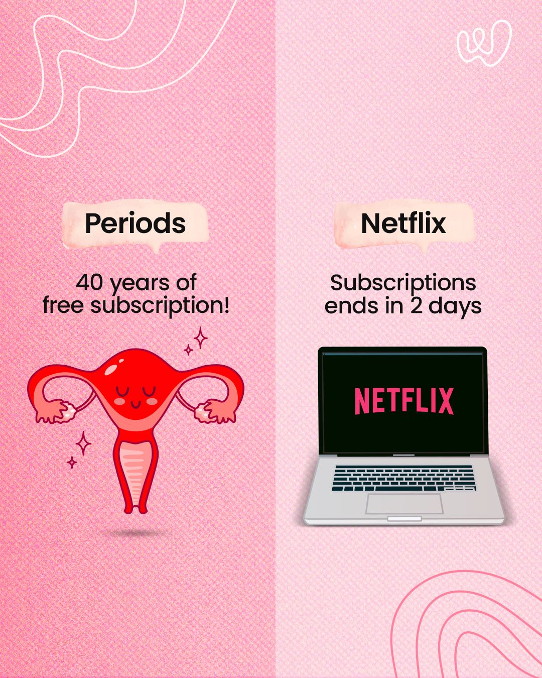 Instagram post: Witty period-versus-streaming subscription comparison