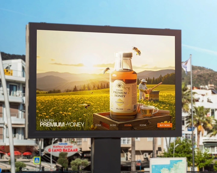 Honey Brands creative ad: Landscape framed as product billboard