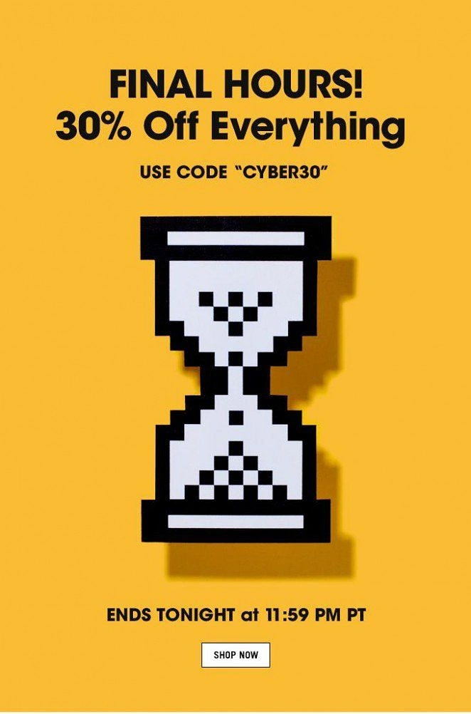 Cyber Monday creative ad: Physical cutout of a pixelated hourglass loading icon
