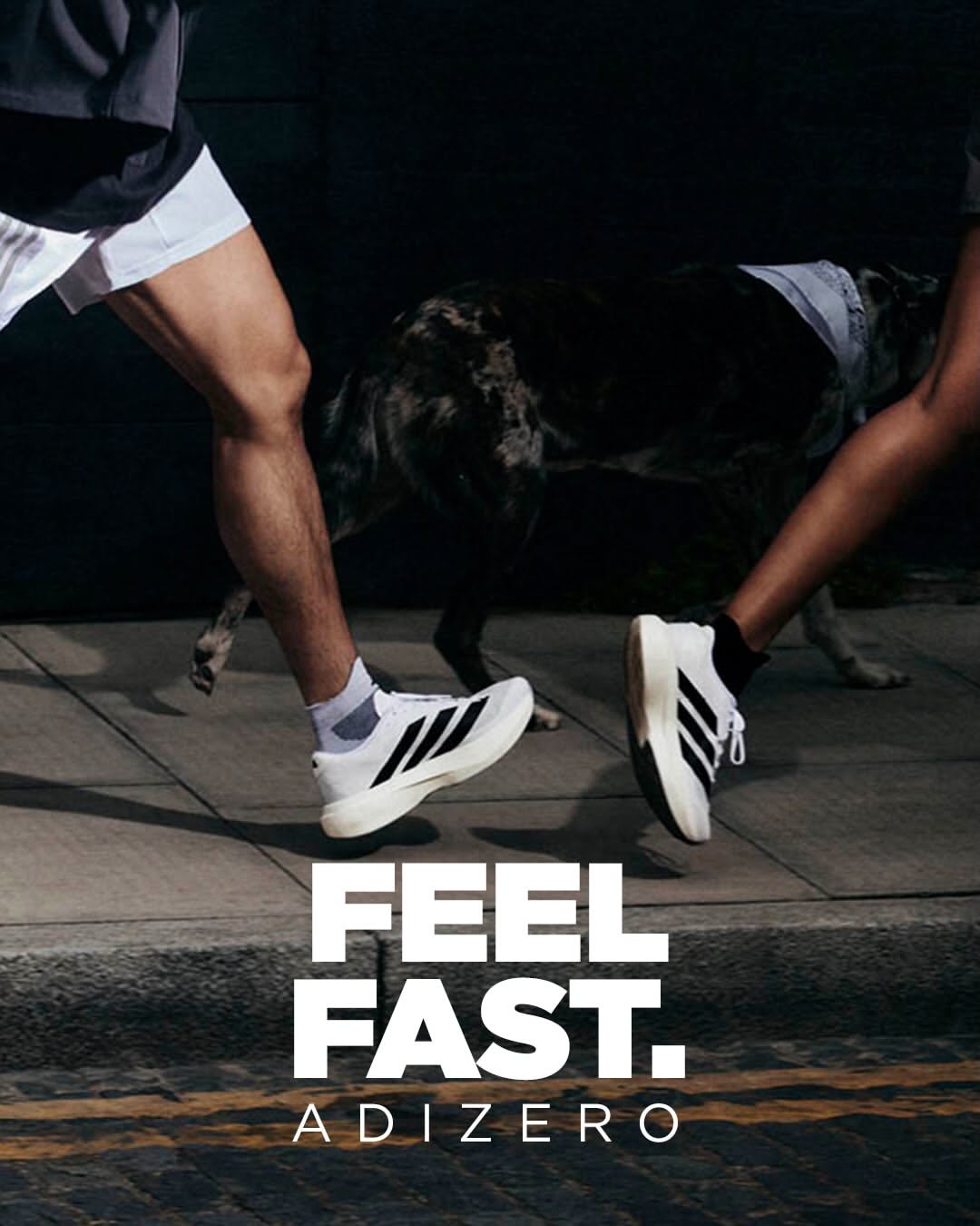 Carousel: Three runners crossing a sunlit city street in profile, slide 3