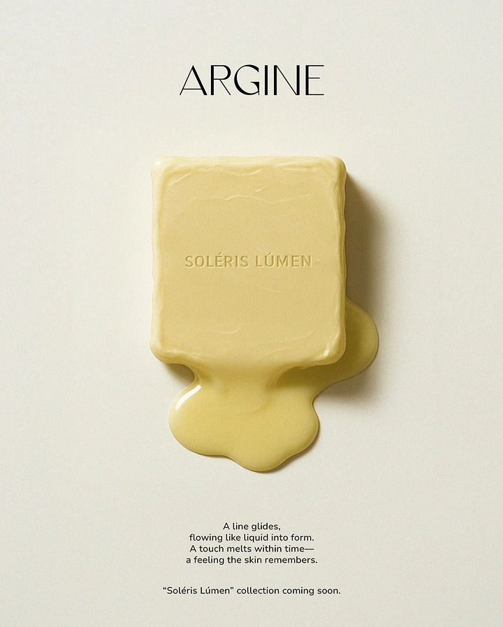 Skincare & Cosmetics creative ad: Pale yellow embossed balm bar melting into a glossy puddle
