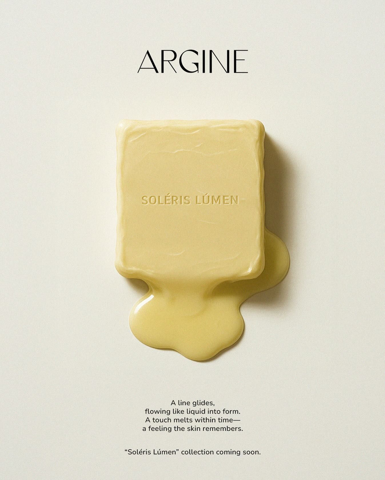 Pale yellow embossed balm bar melting into a glossy puddle