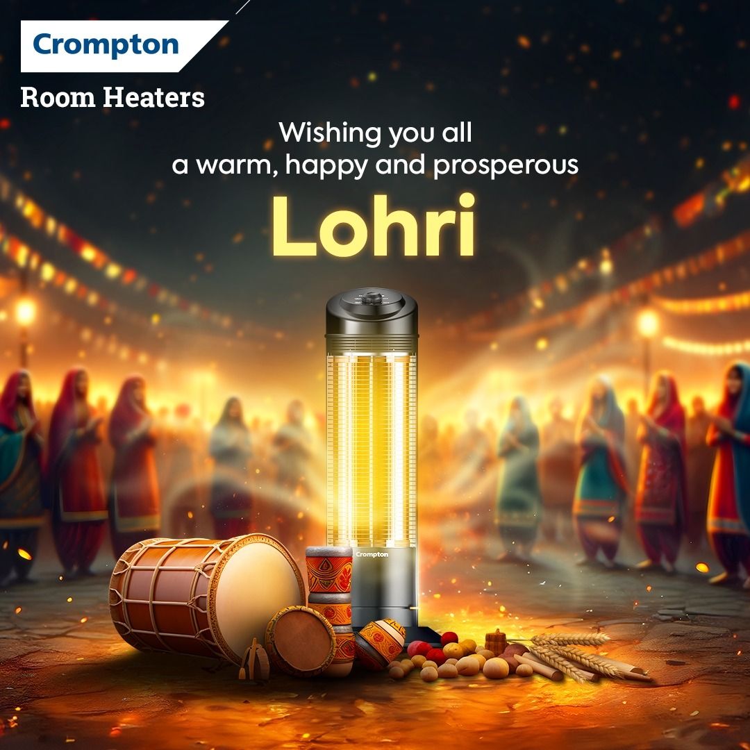 Glowing tower room heater among Lohri drums and snacks