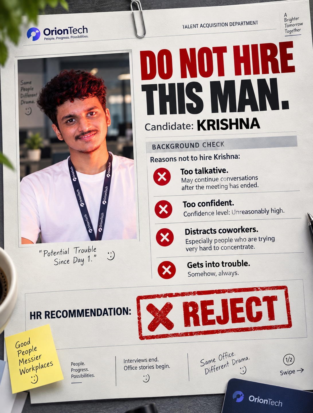 Instagram post: Witty candidate rejection case file