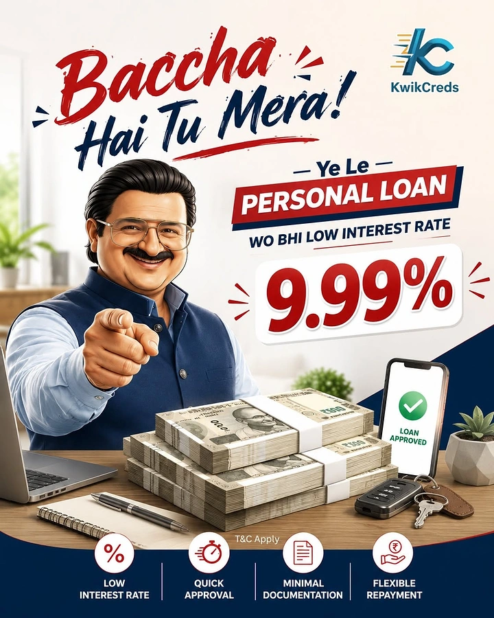 Personal & Business Loans creative ad: Witty colloquial copy with celebrity-style pitch