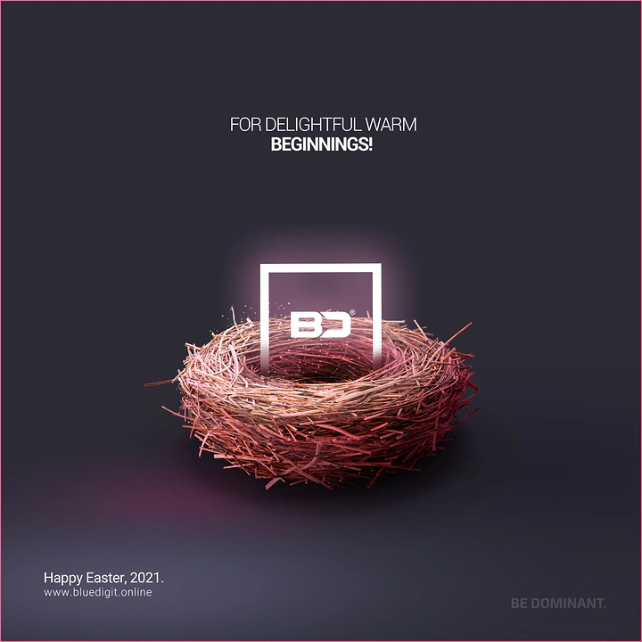 Easter creative ad: 3D bird's nest holding a glowing logo frame
