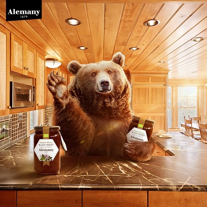 Honey Brands creative ad: Bear shopper creates unexpected product scene