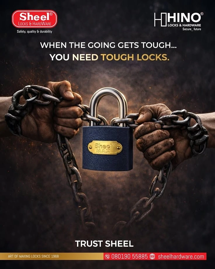 Locksmiths creative ad: Padlock holding chains in tug-of-war