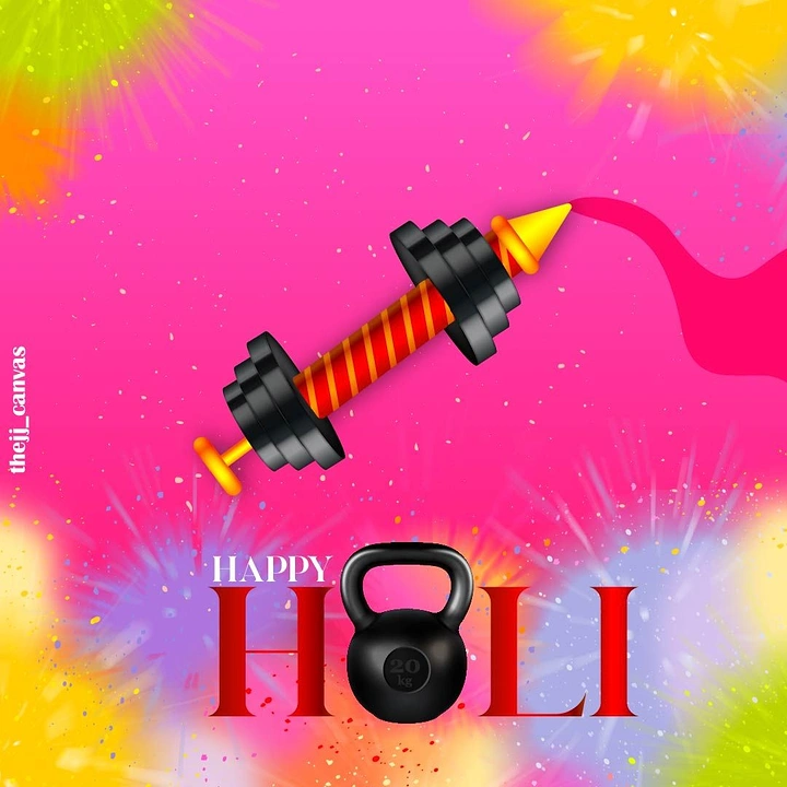 Holi creative ad: Dumbbell pichkari, kettlebell as O
