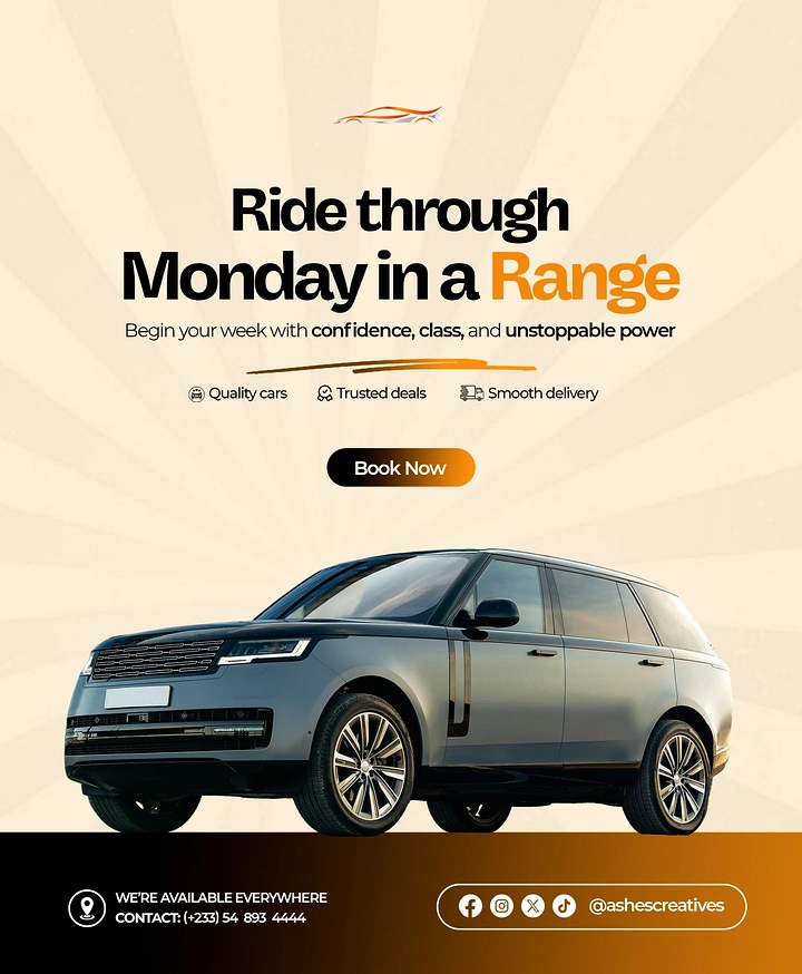Car Rental creative ad: Range Rover pun: Monday in a Range
