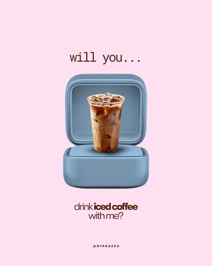 Valentine's Day creative ad: Iced coffee presented inside an open ring box like a proposal