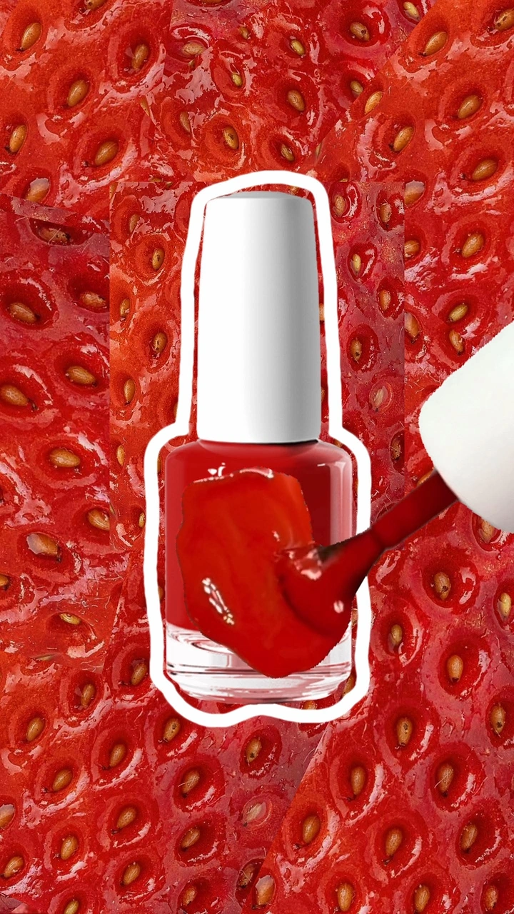 Nail Polish Brands creative ad: Bottle merges with strawberry texture