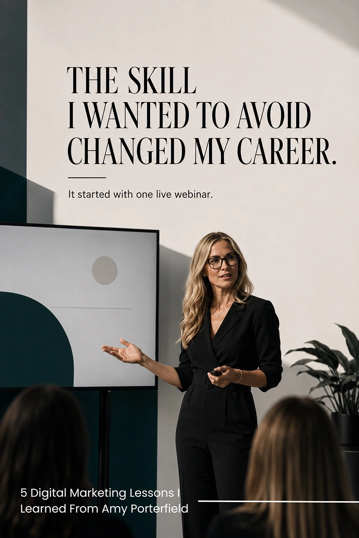 Online Courses & E-learning creative ad: Career-change story staged as live lesson