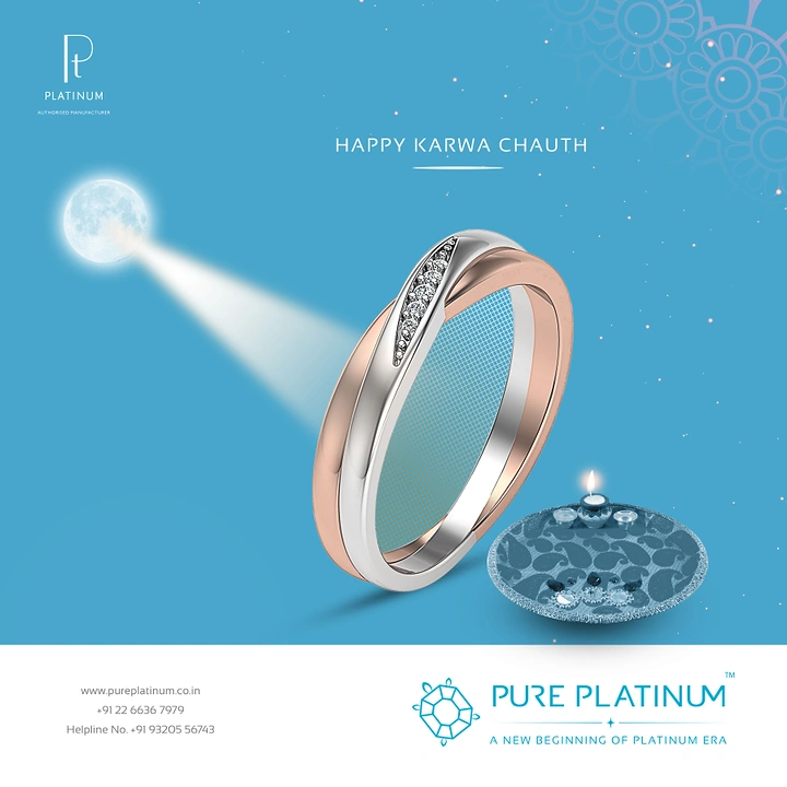 Karwa Chauth creative ad: Two-tone platinum and rose gold diamond band lit by a moonbeam