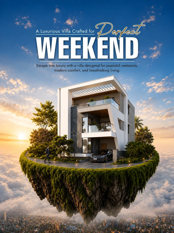 Vacation Rentals & Holiday Homes creative ad: Floating villa creates striking escape metaphor