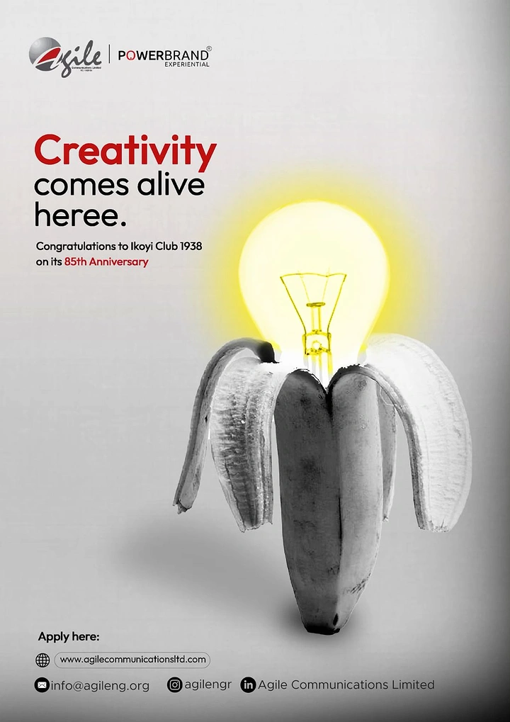 Agency creative ad: Peeled banana reveals glowing lightbulb metaphor