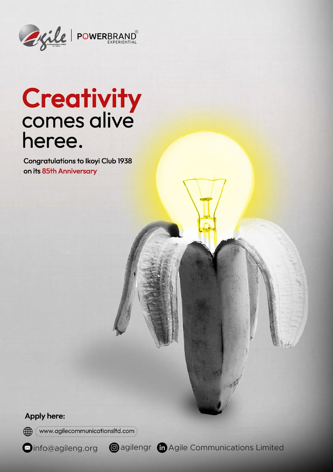 Peeled banana reveals glowing lightbulb metaphor