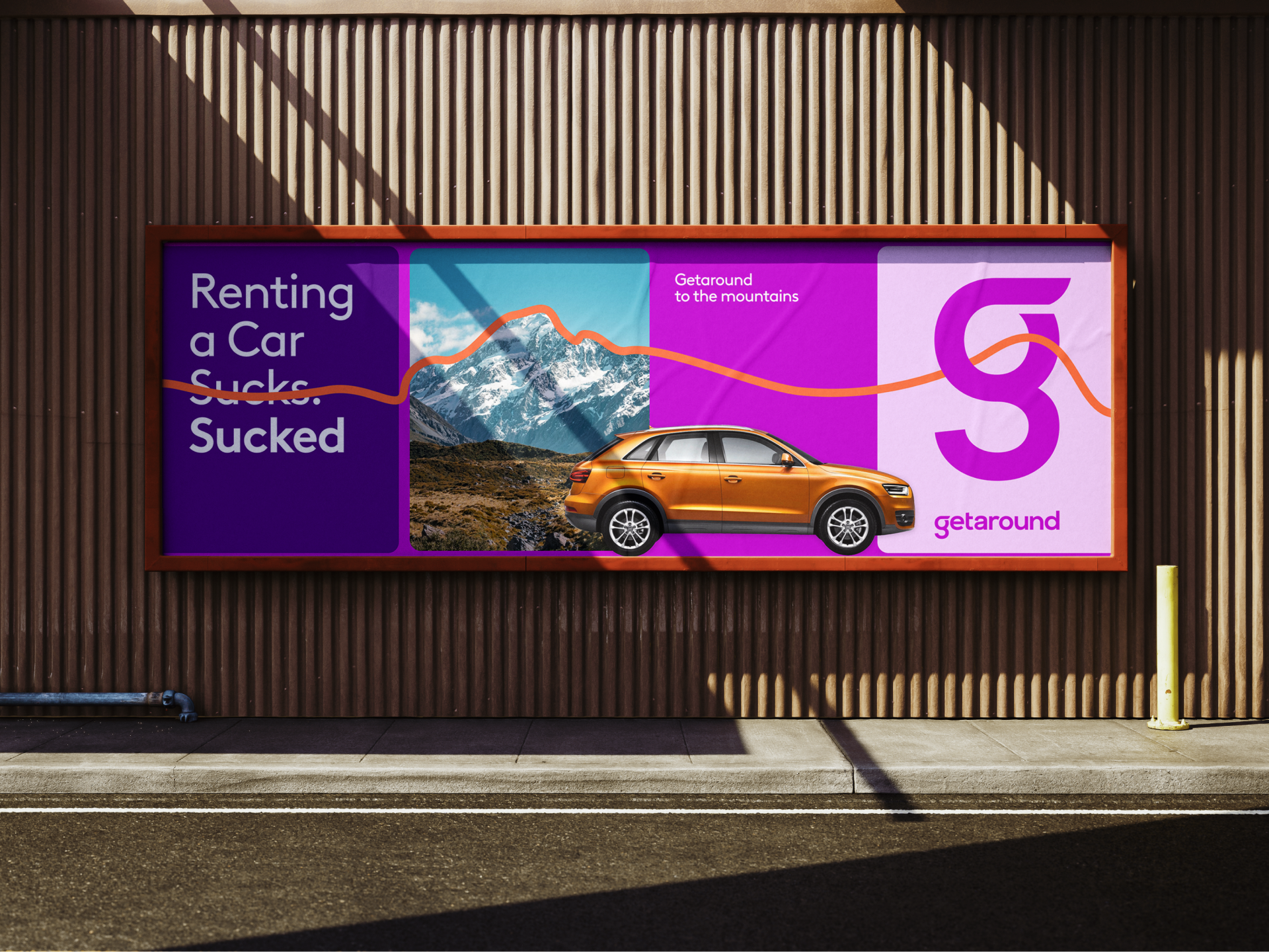 Banner: Billboard: 'Renting a car sucks' crossed-out copy