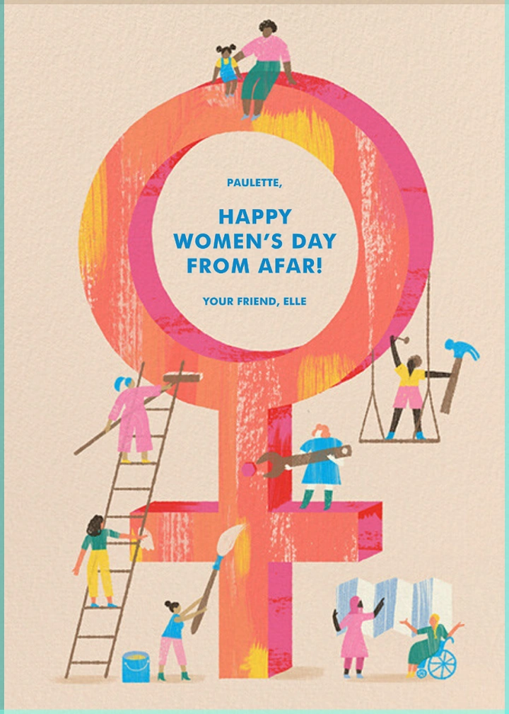 Women's Day creative ad: Giant painted female symbol being built by tiny women