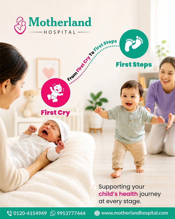 Pediatricians & Children's Clinics creative ad: Milestone journey links first cry to first steps
