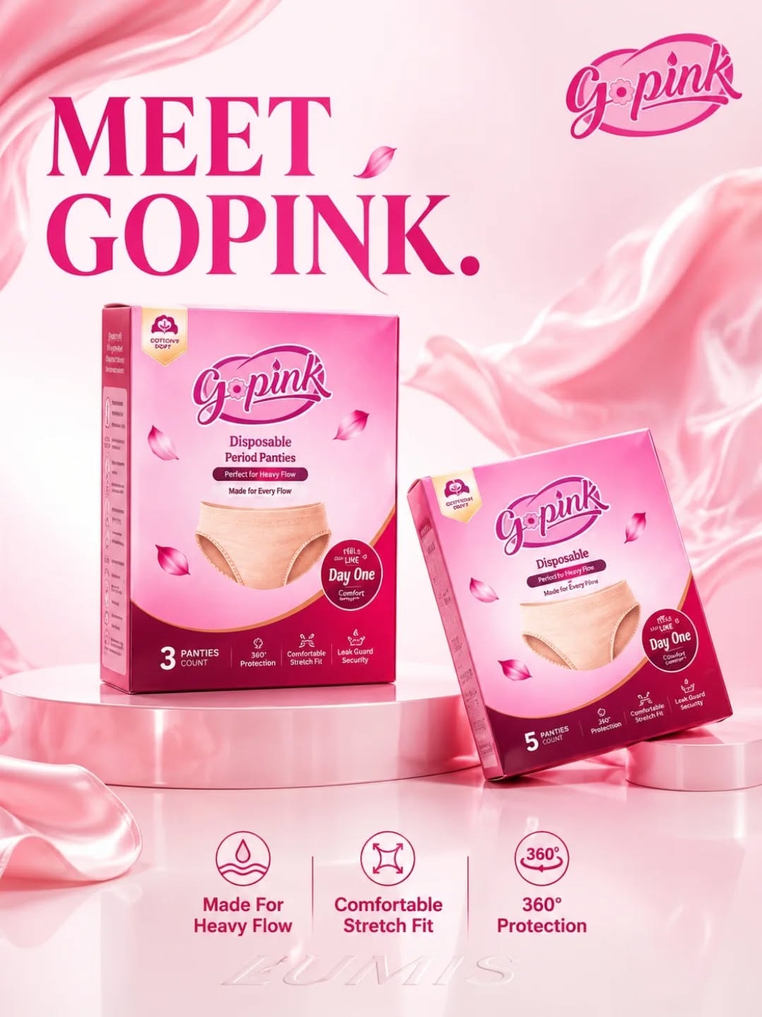Carousel: Period panty pack at centre of giant pink clock with women around it, slide 4