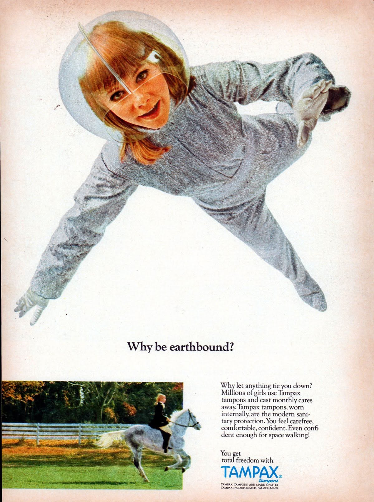 Poster: Young woman in silver spacesuit floating mid-air