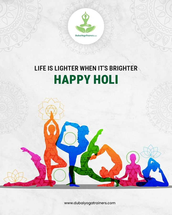 Holi creative ad: Yoga poses rendered as Holi colours
