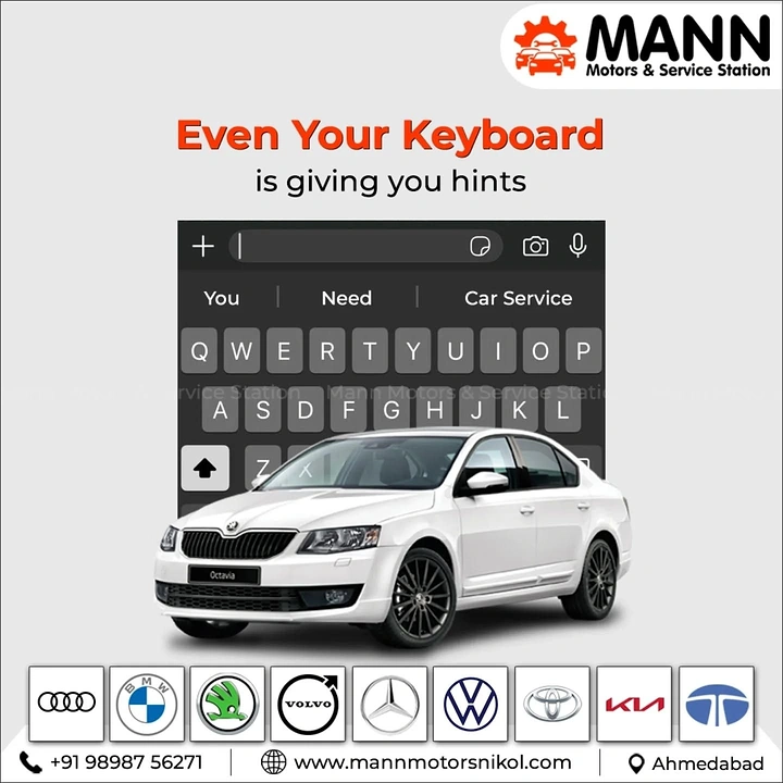 Auto Repair & Garages creative ad: Keyboard predictive text says 'car service'