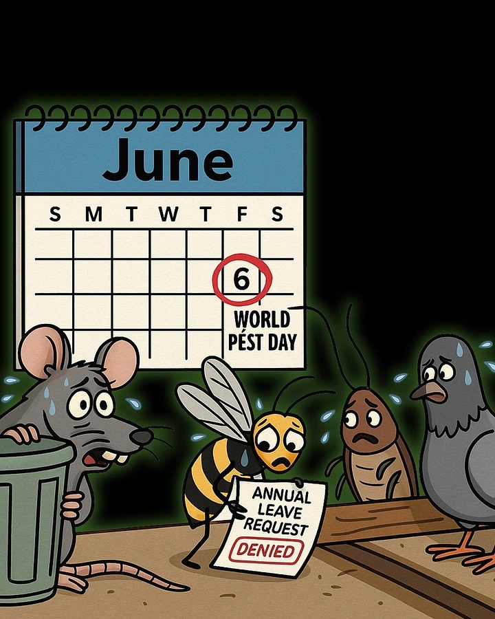 Pest Control creative ad: Pests' annual leave denied on Pest Day