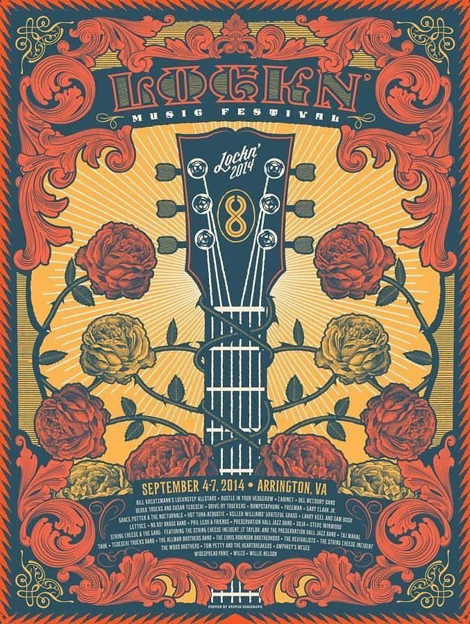 Creative ad: Guitar neck entwined with thorny rose vines inside ornate frame