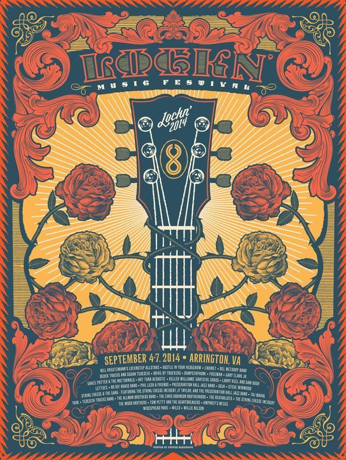Poster: Guitar neck entwined with thorny rose vines inside ornate frame
