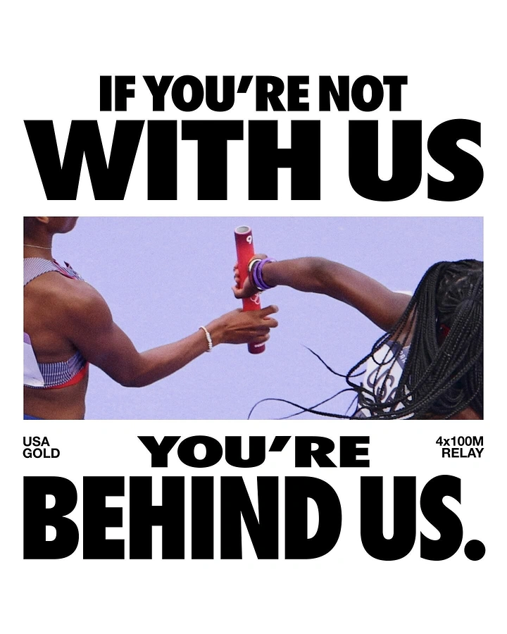 Activewear & Gym Wear creative ad: Close crop of a relay baton handoff between two athletes