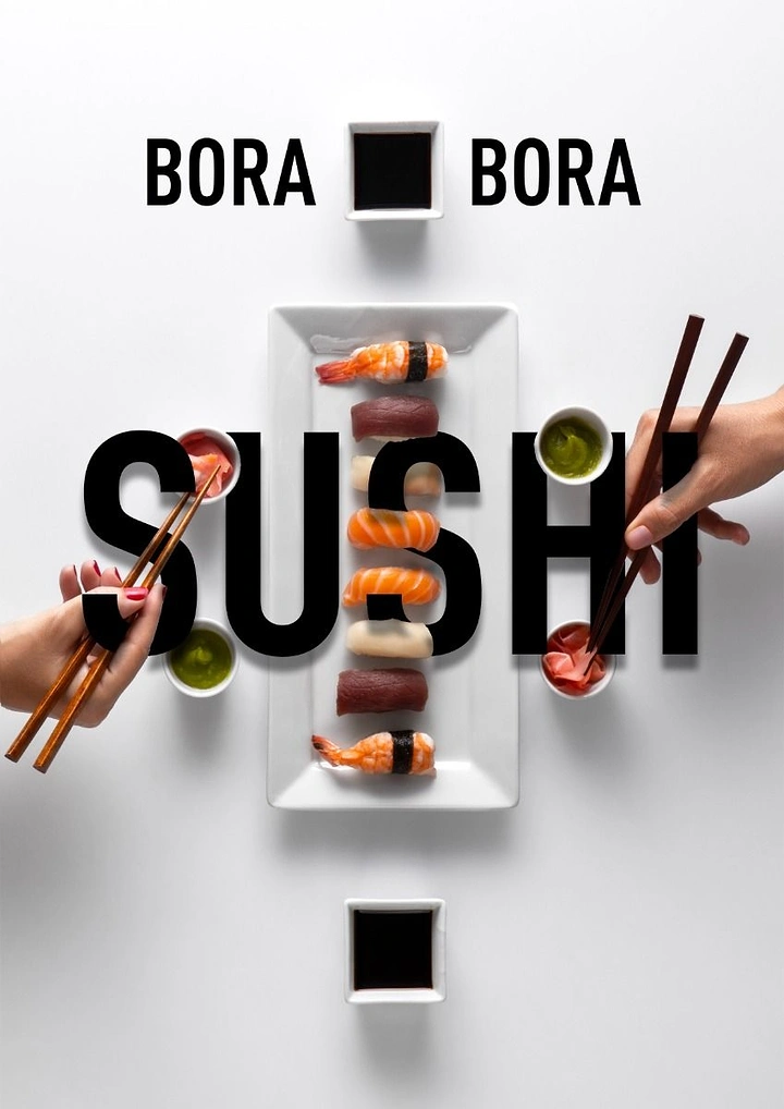 Sushi & Japanese Restaurants creative ad: Typography interacts with sushi still life