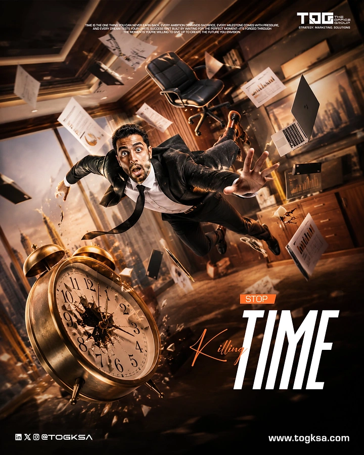 Agency creative ad: Man falling with shattered clock, time