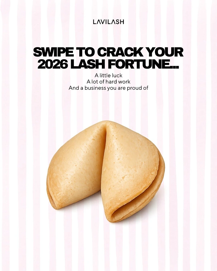 New Year creative ad: Single fortune cookie on pink striped background