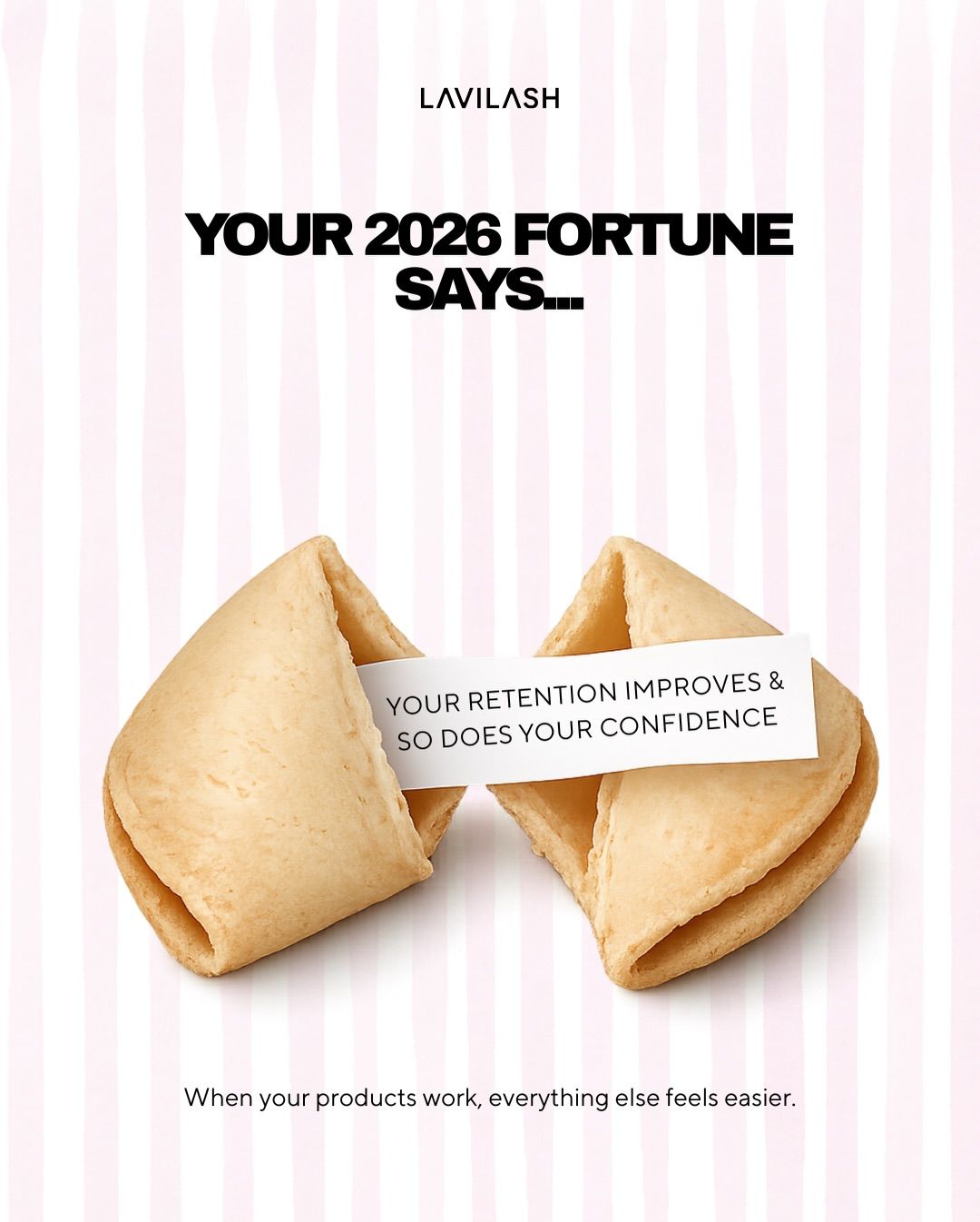 New Year Carousel: Single fortune cookie on pink striped background, slide 3
