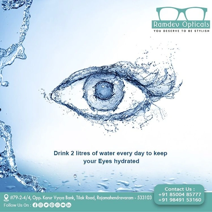 Opticians & Eye Care creative ad: Eye formed from water splash, hydration tip