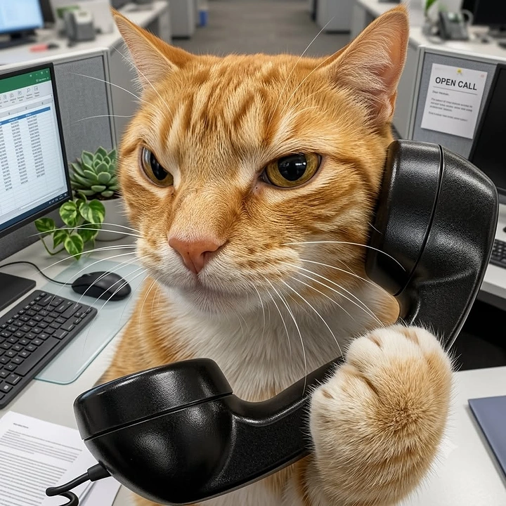 Virtual Assistant Services creative ad: Cat answering-call gag for phone support