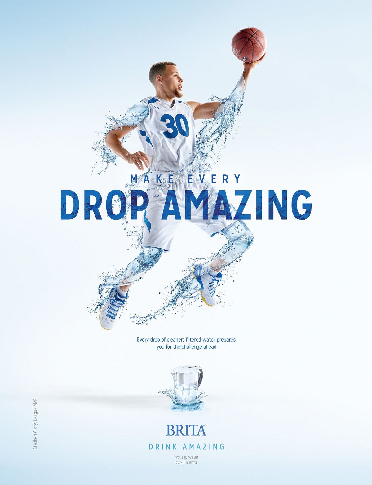 Poster: Basketball player mid-leap with his limbs turning into splashing water