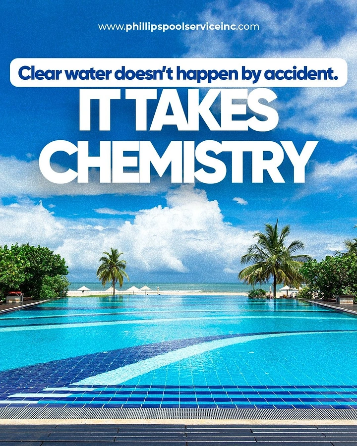 Swimming Pools & Pool Care creative ad: Chemistry pun tied to clear water