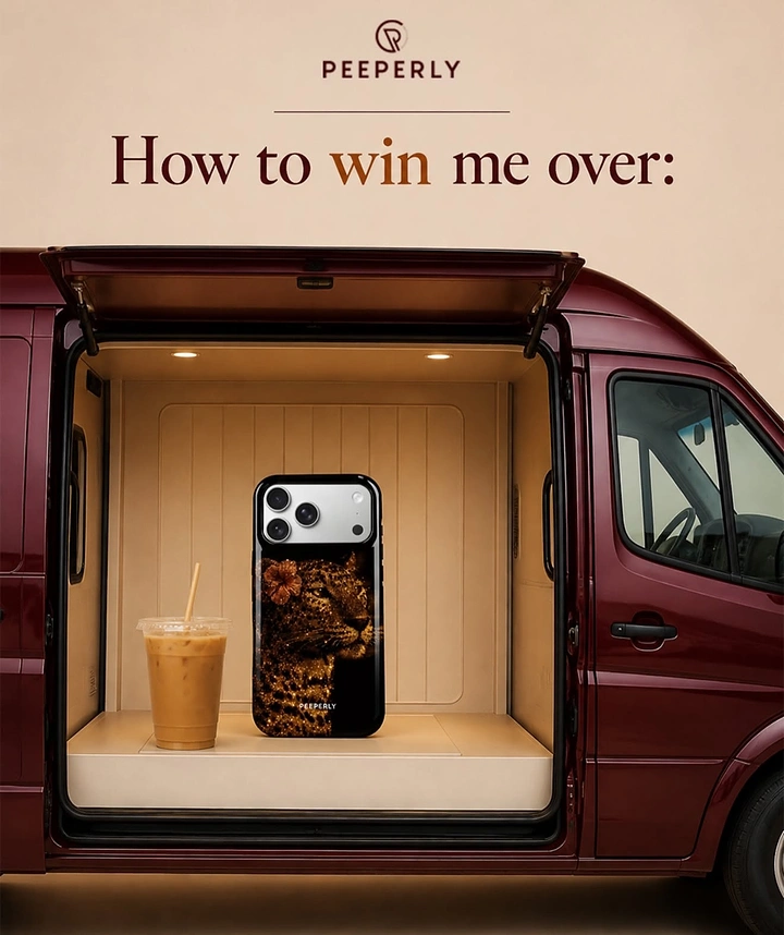 Phone Cases & Mobile Accessories creative ad: Van interior creates witty win-me-over scenario