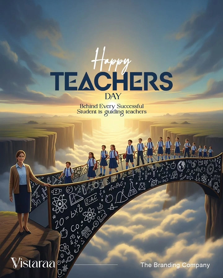 Teachers Day creative ad: Teacher as bridge for students crossing a chasm