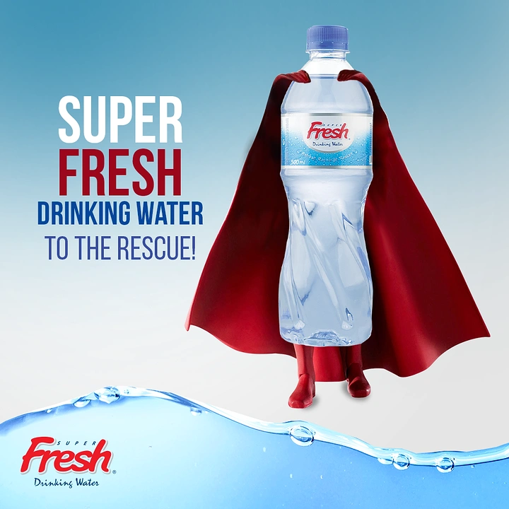 Packaged Drinking Water creative ad: Bottle transformed into superhero