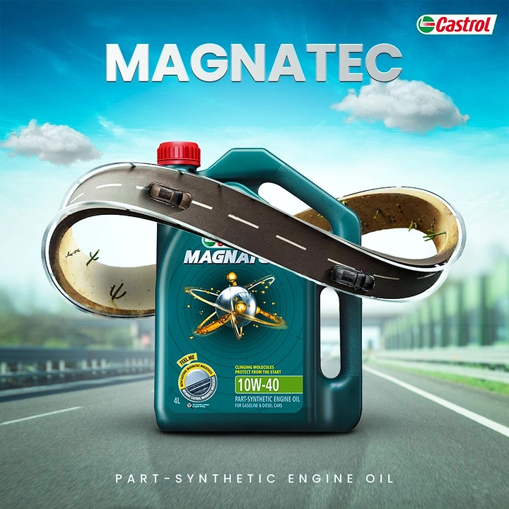Engine Oil & Lubricants creative ad: Magnetic oil protection visual metaphor
