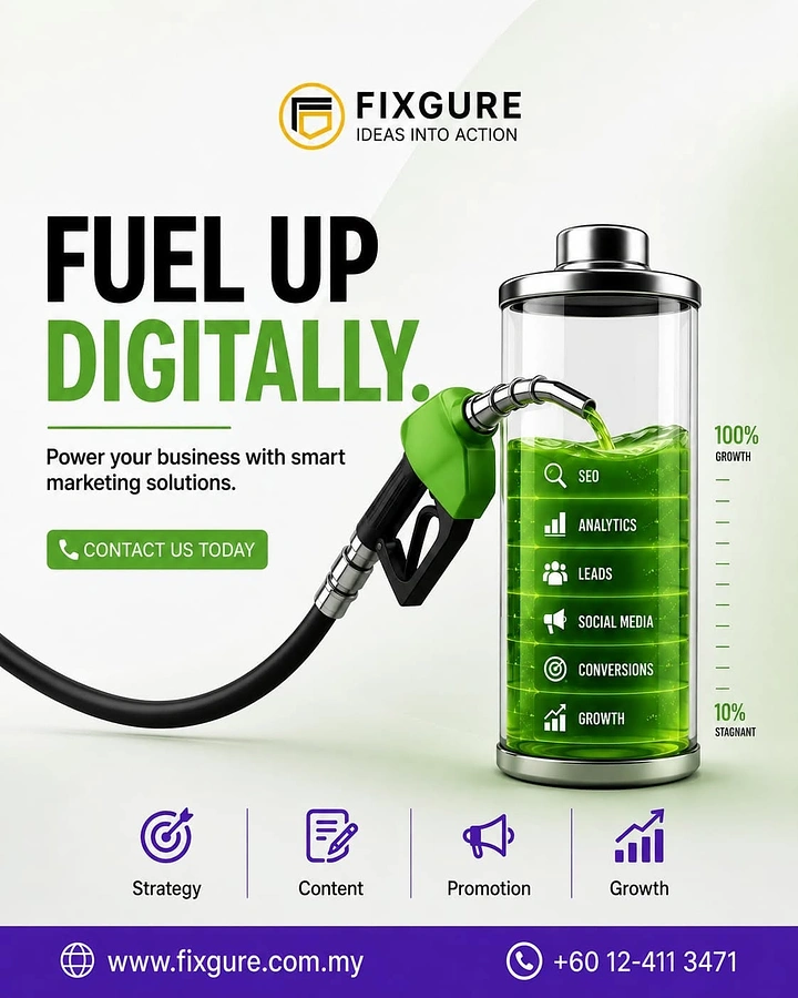 Agency creative ad: Fuel-up pun, growth-gauge fuel tank