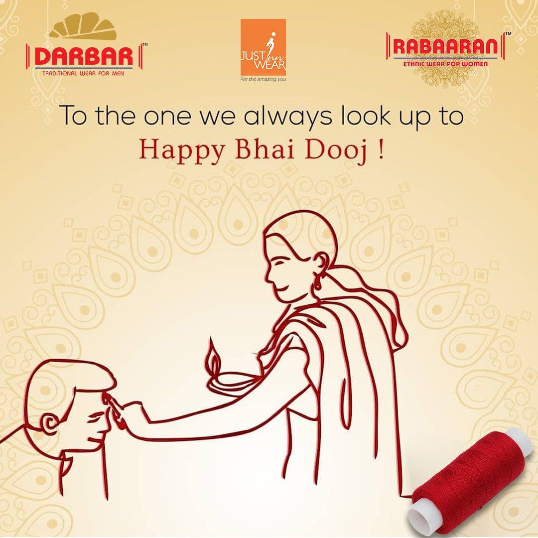 Red single-line drawing of a sister applying tilak to her brother